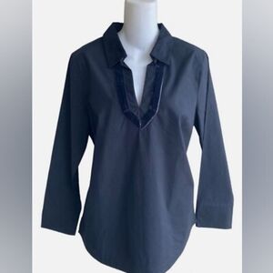 Vineyard Vines Jrt Black Woven Velvet Trim Popover Sz8